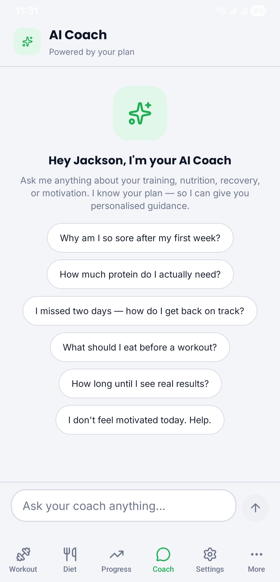 AI Coach screen