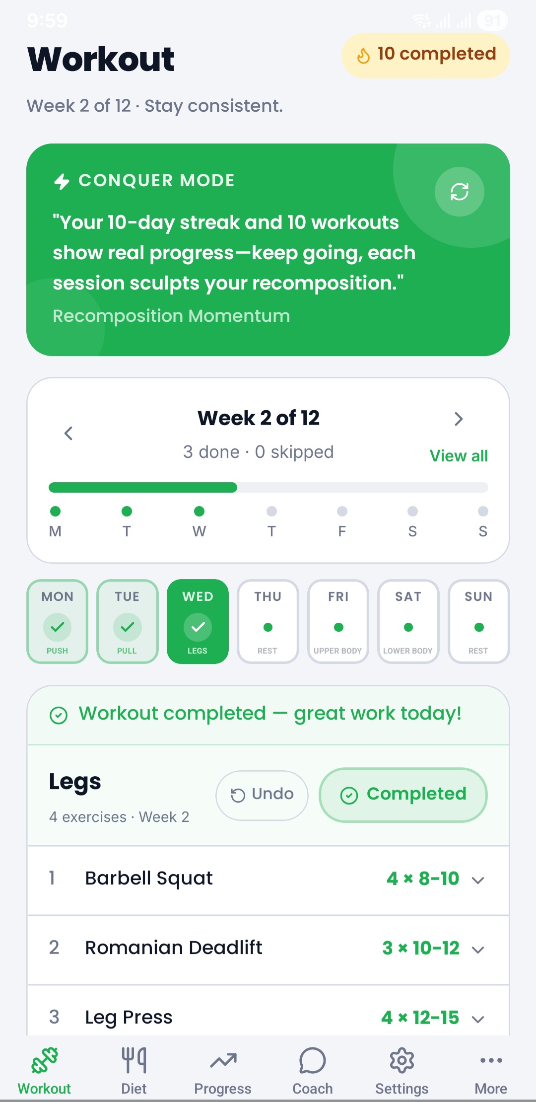 Workout screen